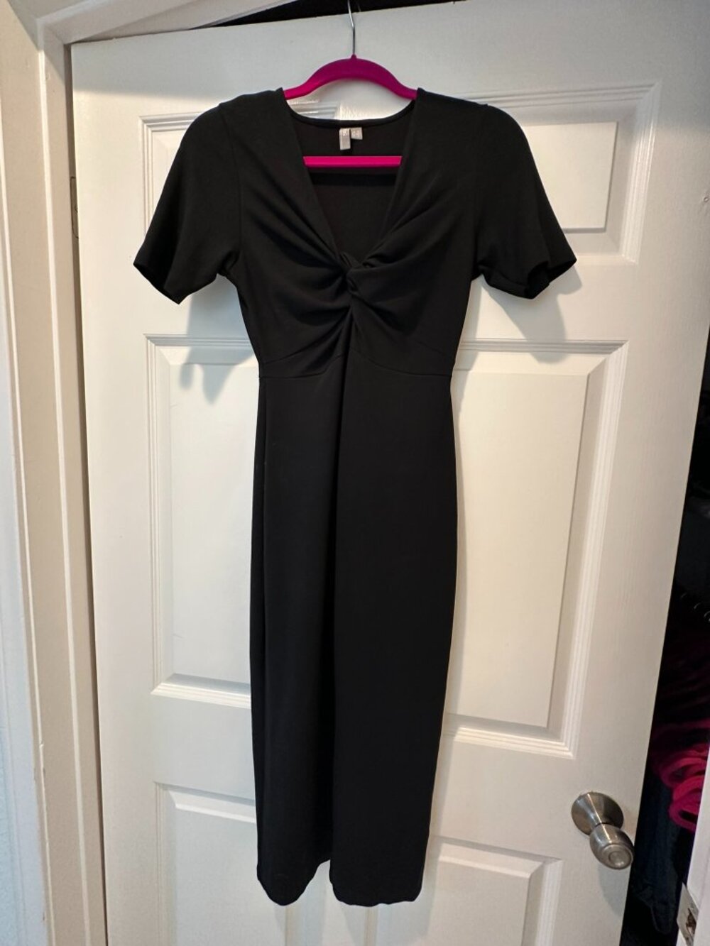 ASOS Design Black Twist Front Midi Dress Short Sleeve UK 6 / US 2